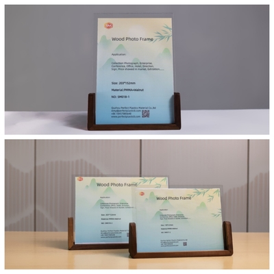 शादी के लिए ब्राउन लकड़ी के आधार के साथ 4x6 डबल साइड एक्रिलिक फोटो फ्रेम