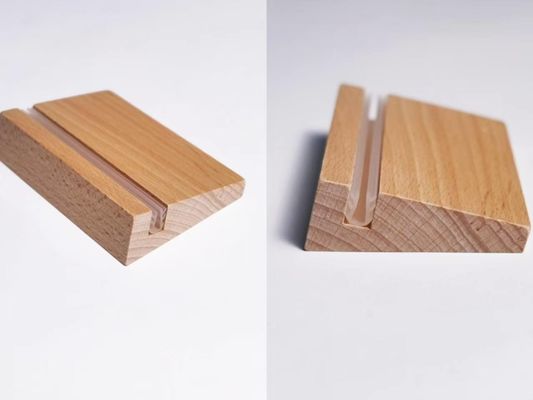 एक्रिलिक पोस्टर होल्डर, दस्तावेज़ होल्डर और बेवल वुड बेस के साथ साइनेज होल्डर